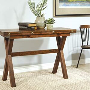 OSP Home Furnishings McKayla Solid Wood and Veneer Flip Top Table, Distressed Brown Finish