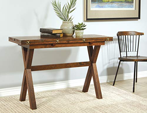 OSP Home Furnishings McKayla Solid Wood and Veneer Flip Top Table, Distressed Brown Finish