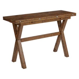 OSP Home Furnishings McKayla Solid Wood and Veneer Flip Top Table, Distressed Brown Finish