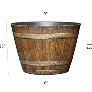 Classic Home and Garden Whiskey Resin Flower Pot Barrel Planter, Oak Brown, 9"