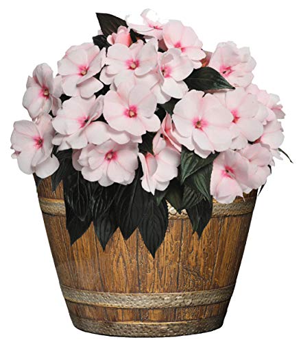 Classic Home and Garden Whiskey Resin Flower Pot Barrel Planter, Oak Brown, 9"