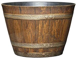 classic home and garden whiskey resin flower pot barrel planter, oak brown, 9"