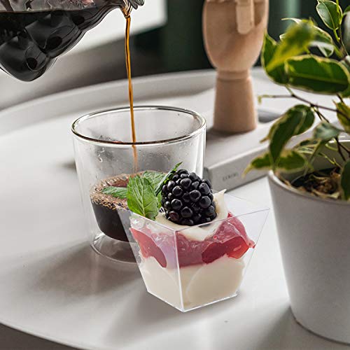 Tosnail 80 Pack 3.5 Oz Square Clear Plastic Mini Dessert Tumbler Cups with 100 Pieces Dessert Spoons
