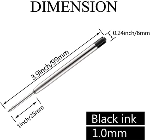 Pen Refills, 3.9in Black Ink Pen Refills 1.0mm Replacement Ink for Ballpoint Pen Parker Pen Tactical Pen (10 Pack)