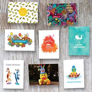 40 Happy Birthday Cards Assortment with Envelopes - Perfect Assorted Birthday Party Greetings Card for Men Women Kids Parent and Employees - Blank Inside With Original Humoristic Colorful Art Designs Outside - Quality Thick Cards