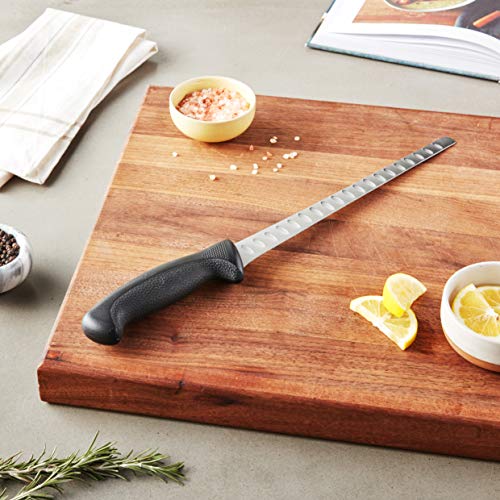 Mercer Culinary M23010 Millennia Black Handle, 10.3-Inch Granton Edge, Salmon, Slicer