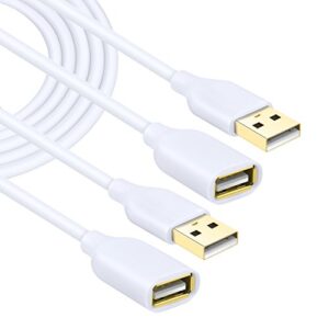 costyle white usb extension cable, 2-pack usb 2.0 10ft/3m usb type a male to a female usb extension cord white usb extender cable with gold-plated connectors