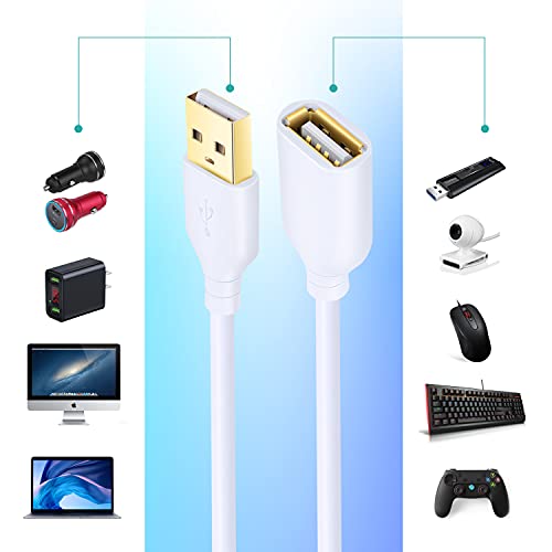 Costyle White USB Extension Cable, 2-Pack USB 2.0 10ft/3m USB Type A Male to A Female USB Extension Cord White USB Extender Cable with Gold-Plated Connectors