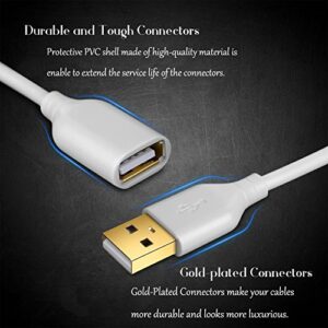 Costyle White USB Extension Cable, 2-Pack USB 2.0 10ft/3m USB Type A Male to A Female USB Extension Cord White USB Extender Cable with Gold-Plated Connectors