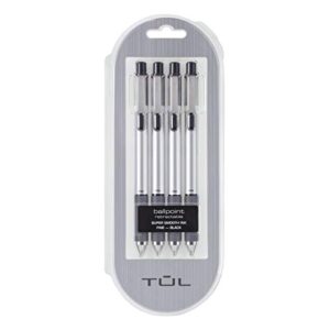 tul bp3 ballpoint, retractable, fine point, 0.8 mm, silver barrel, black ink, pack of 4