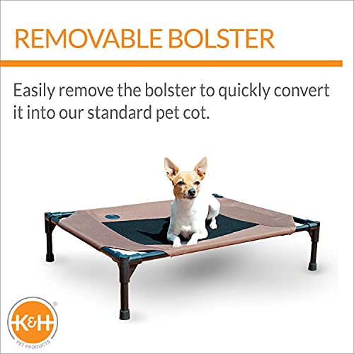 K&H Pet Products Bolster Dog Cot Cooling Indoor/Outdoor Elevated Dog Bed Hammock with Removable Bolsters, Washable Mesh Cover, Raised Camping Dog Bed for Medium Dogs - Chocolate Medium 25" X 32"