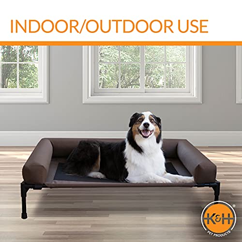 K&H Pet Products Bolster Dog Cot Cooling Indoor/Outdoor Elevated Dog Bed Hammock with Removable Bolsters, Washable Mesh Cover, Raised Camping Dog Bed for Medium Dogs - Chocolate Medium 25" X 32"