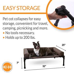 K&H Pet Products Bolster Dog Cot Cooling Indoor/Outdoor Elevated Dog Bed Hammock with Removable Bolsters, Washable Mesh Cover, Raised Camping Dog Bed for Medium Dogs - Chocolate Medium 25" X 32"