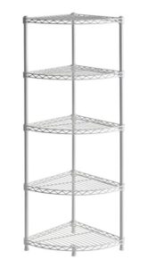 muscle rack wscr141447 5-shelf steel wire corner shelving unit, 14" width, 47" height, 14" depth , white