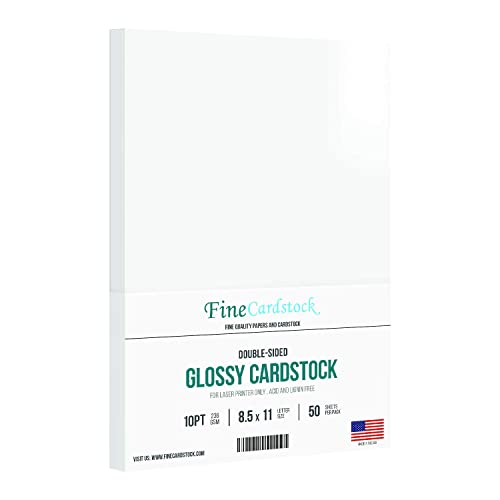 8.5” x 11” Double-Sided Gloss White Card Stock Paper, Great for Photos, Marketing Materials, Posters, Business Covers, etc. | 10Pt (236gsm) | 50 Sheets | Printable Both Sides, For Laser Printer Only