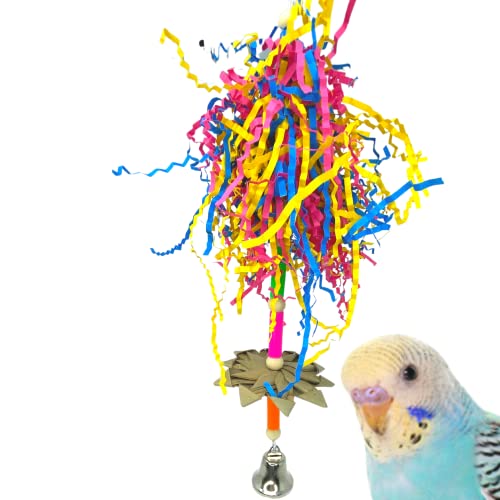 Bonka Bird Toys 1370 Foraging Stand Small Bird Toy Crinkly Chew Shred Paper Natural Woven Palm Leaf Flower Wood Bead Plastic Cockatiel Parakeet Conures