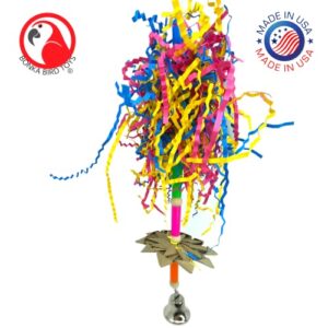 Bonka Bird Toys 1370 Foraging Stand Small Bird Toy Crinkly Chew Shred Paper Natural Woven Palm Leaf Flower Wood Bead Plastic Cockatiel Parakeet Conures