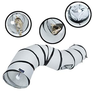 petlike s way cat tunnel collapsible pop-up pet tube hideaway play toy with ball (s-way, grey)