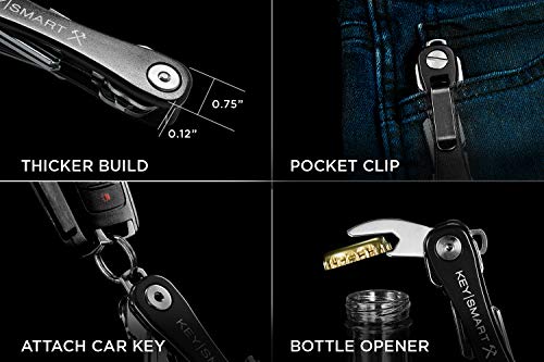 KeySmart Rugged - Multi-Tool Key Holder with Bottle Opener and Pocket Clip (up to 14 Keys, Black)