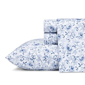 laura ashley home - king sheets, soft sateen cotton bedding set - 4 pieces, sleek, smooth, & breathable home decor (lorelei dark blue, king)