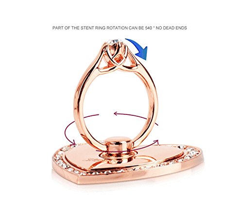 Universal Phone Ring Bracket Holder,UCLL Love Heart Diamond Shape Finger Grip Stand Holder Ring Car Mount Phone Ring Grip Smartphone Ring Stent Tablet Rose Gold