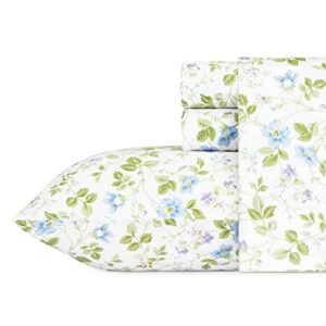 laura ashley - king sheet set, soft sateen cotton bedding set - sleek, smooth, & breathable home decor (spring bloom wildflower, king)