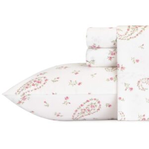 laura ashley home sateen collection bed sheet set - 100% cotton, silky smooth & luminous sheen, wrinkle-resistant bedding, 4 pieces, queen, bristol paisley