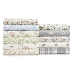 Laura Ashley Home Sateen Collection Bed Sheet Set - 100% Cotton, Silky Smooth & Luminous Sheen, Wrinkle-Resistant Bedding, 4 Pieces, Queen, Bristol Paisley