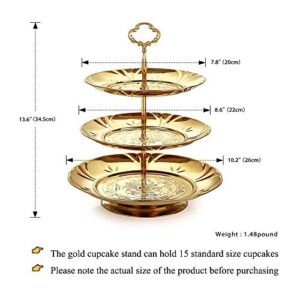 Two Set of Three Tier Cake Stand and Fruit Plate by Imillet -Stainless Steel Stand of Golden for Cakes Desserts Fruits Candy Buffet Stand for Wedding &Home&Party Serving Platter (2 pack) …