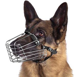 BRONZEDOG Wire Dog Muzzle German Shepherd for Medium Large Dogs Adjustable Durable Metal Basket for Biting Chewing Barking (M)