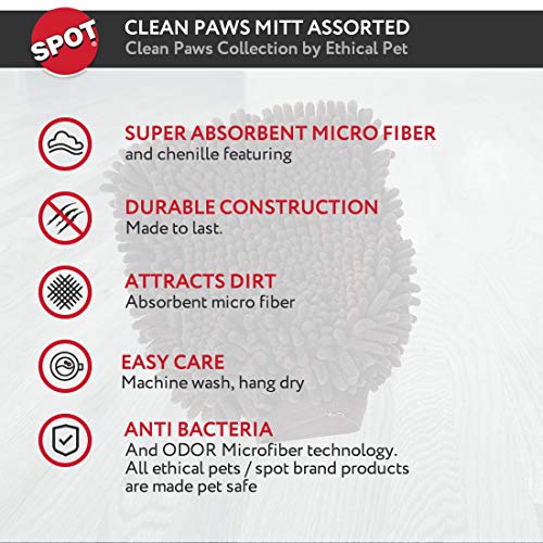 Clean Paws - Chenille Microfiber Dog Towel Mit - 9.5X7 Inches/Attractive, Durable, Super Absorbent, Washable. by Ethical Pets