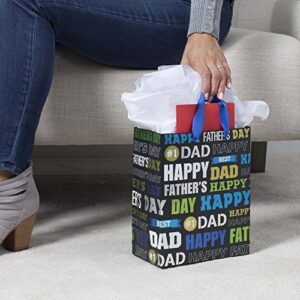 Hallmark 9" Medium Father's Day Gift Bag with Tissue Paper (Black, Green, Blue, Gold) "Best Dad" "Happy Father's Day"