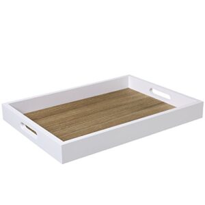 MyGift Decorative Natural Solid Wood Large Serving Tray with Handles, Nesting Breakfast Coffee Table and Ottoman Storage Tray, 16.5 x 11 Inch