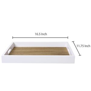 MyGift Decorative Natural Solid Wood Large Serving Tray with Handles, Nesting Breakfast Coffee Table and Ottoman Storage Tray, 16.5 x 11 Inch