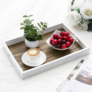 MyGift Decorative Natural Solid Wood Large Serving Tray with Handles, Nesting Breakfast Coffee Table and Ottoman Storage Tray, 16.5 x 11 Inch