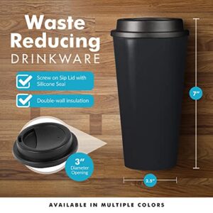 Simply Green Solutions - Reusable Coffee Cups with Lids, Thermal Cups for Hot and Cold Drinks, Double Wall Tumbler, To Go Coffee Cups, 16 oz Coffee Tumbler, Screw-On Sip Lid, Dishwasher Safe, Black