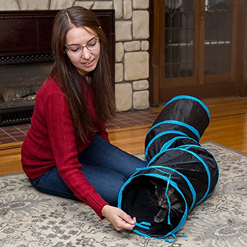 PetLike S Way Cat Tunnel Collapsible Pop-up Pet Tube Hideaway Play Toy with Ball (S-Way, Black)