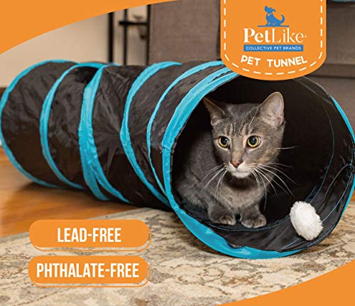 PetLike S Way Cat Tunnel Collapsible Pop-up Pet Tube Hideaway Play Toy with Ball (S-Way, Black)