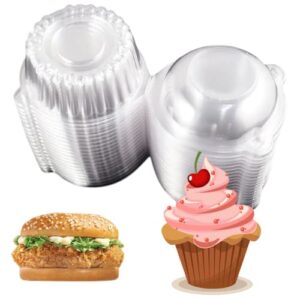 Hewnda 100 Pack Plastic Single Individual Cupcake Muffin Dome Holders Cases Boxes Cups Pods,Great for parties or cake/muffin sales