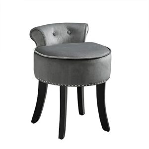 inspired home taylor velvet contemporary nail head trim rolled back vanity stool, light grey