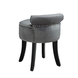 Inspired Home Taylor Velvet Contemporary Nail Head Trim Rolled Back Vanity Stool, Light Grey