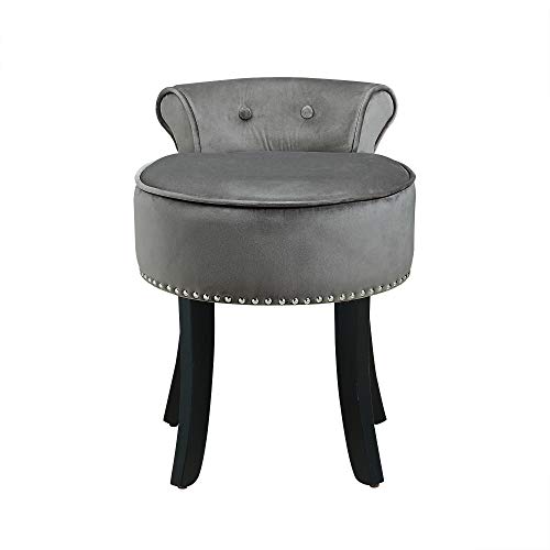 Inspired Home Taylor Velvet Contemporary Nail Head Trim Rolled Back Vanity Stool, Light Grey