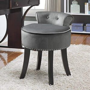 Inspired Home Taylor Velvet Contemporary Nail Head Trim Rolled Back Vanity Stool, Light Grey