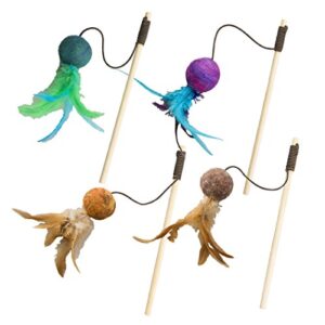spot ethical pets wool ball teaser wand wuggles cat toy, assorted (52049)