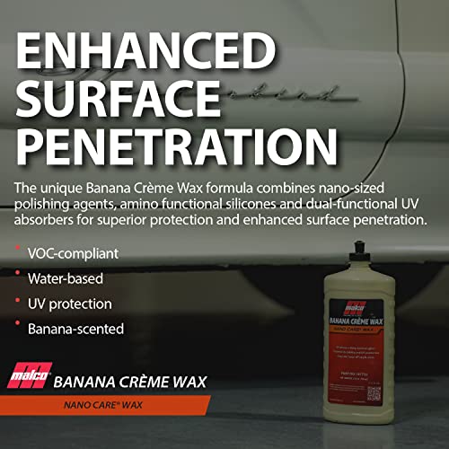 Malco Nano Care Banana Creme Wax - Deep Gloss Shine and Long-Lasting UV Protection / For Automotive, Marine and Industrial Finishes / 32 oz. (197732)