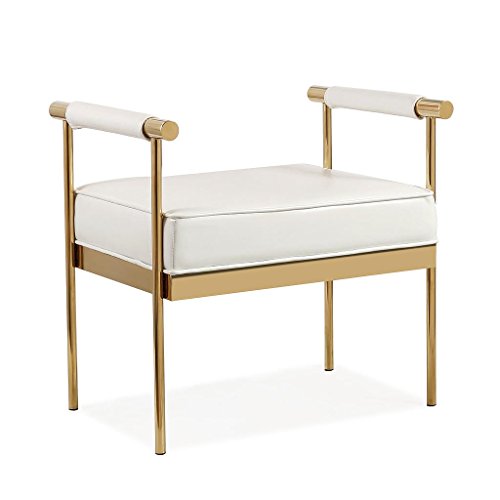 TOV Furniture The Diva Collection Modern Style Faux Leather Upholstered Salon Entry Way Bench, White