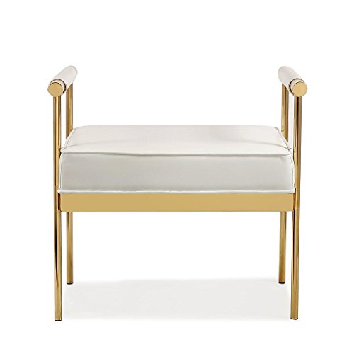 TOV Furniture The Diva Collection Modern Style Faux Leather Upholstered Salon Entry Way Bench, White