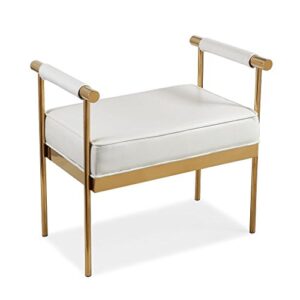 TOV Furniture The Diva Collection Modern Style Faux Leather Upholstered Salon Entry Way Bench, White