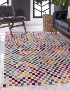 unique loom chromatic collection modern geometric & vibrant abstract area rug for any home décor (5' 0 x 8' 0 rectangular, multi/ beige)