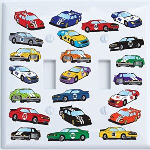 double toggle stock race car light switch plate covers/race car room decor (double toggle switch plate)